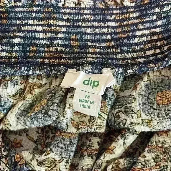 dip spaghetti strap dress blue/beige floral elastic at top and waist size M - Picture 6 of 7